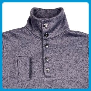 H2H Henley Pullover Sweatshirt Men XL Charcoal Heather Thick Button High Neck